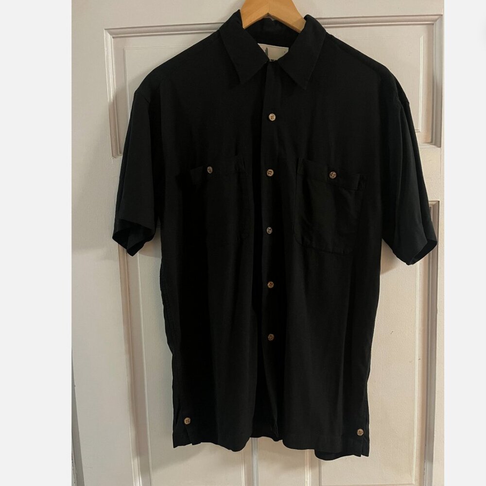 Vintage black silk worker button up cuba mexico